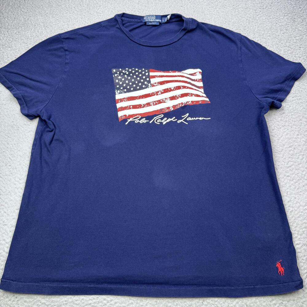 Polo Ralph Lauren Shirt Mens Large Blue American Flag Graphic Classic Fit Tee